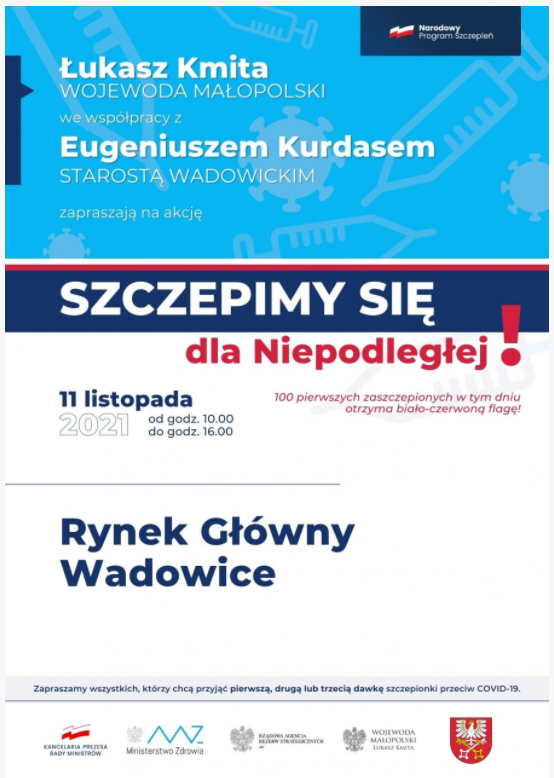 Plakat zachęcający do szczepienia z okazji Święta Niepodległości 